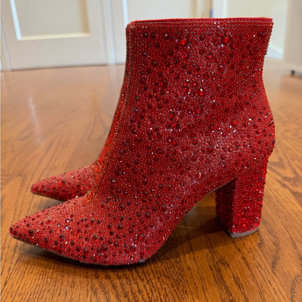 Betsey Johnson Cady Red Rhinestone Boots 8